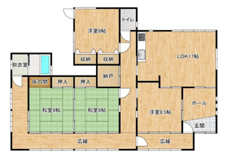 【間取り】 | 桜川市本木4LDK中古住宅 | ４LDKの間取りです。洋室と和室がバランスよくリフォームされています。