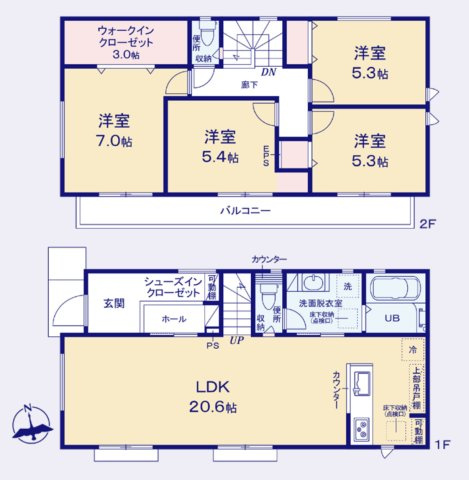 横浜市港南区上永谷3丁目 新築戸建て【仲介手数料無料】カースペース2台の間取り