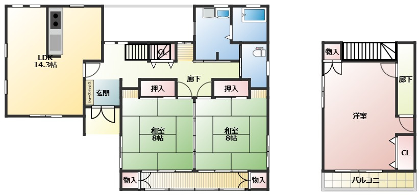 加古川市加古川町大野　中古戸建の間取り|3LDKですが、2F洋室が2部屋にすることができます。
