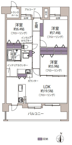 【間取り】 | アンピール香椎駅前 | 8月にリフォーム完成しました。リビングも居室もゆったり間取りの3LDKはご家族でのんびりと暮らせます