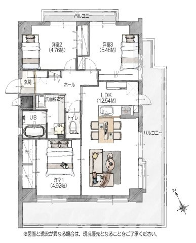 【間取り】 | サンリヤン月の浦Ⅱ | 角部屋で3面採光、室内は明るく風通しの良い空間です