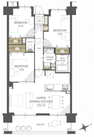 サンクレイドル西東京ウインフォートの間取り|【間取り】
3LDK、価格4990万円、専有面積67.1m²、バルコニー面積11.52m²