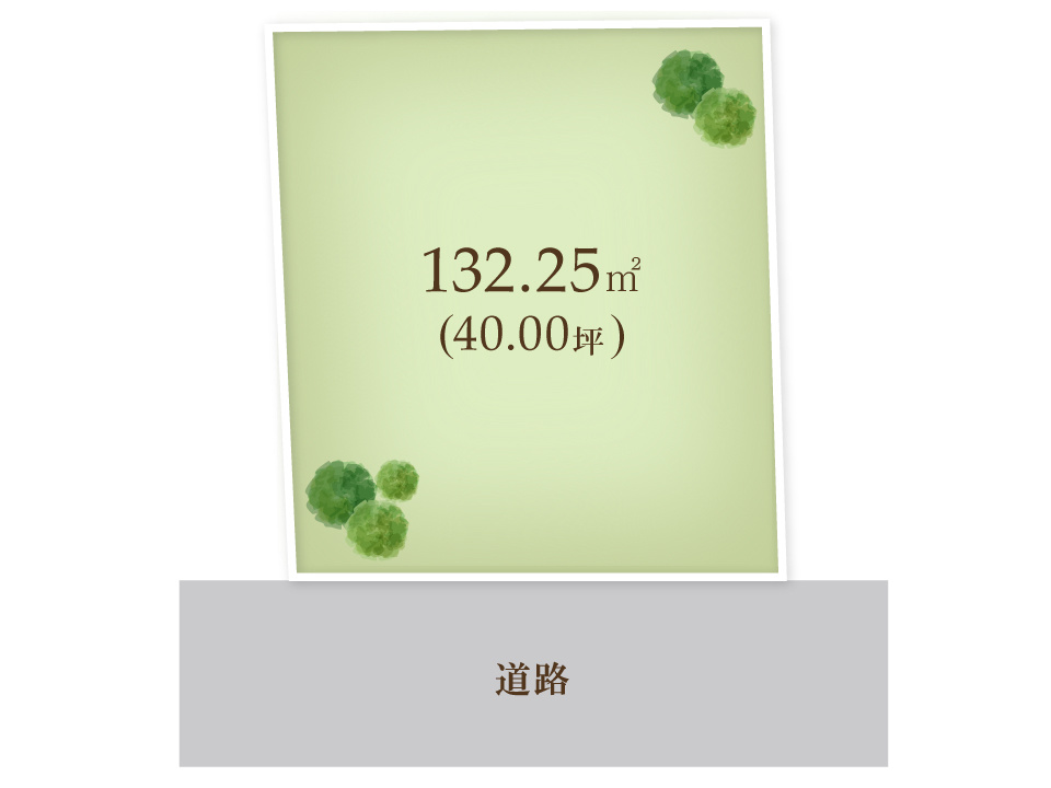神戸市垂水区美山台1丁目の区画図|約40.0坪の土地面積。駐車スペースや庭等もご検討いただけます。敷地全体を有効活用しやすい形状で、家族のライフスタイルに合った、暮らしやすい住空間を設計できそうです。