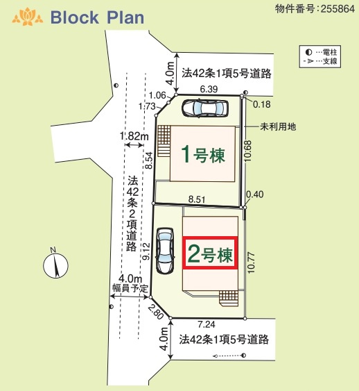 所沢市小手指南1丁目・全2棟　新築一戸建　2号棟の区画図|【全2棟・2号棟】
日当たり・通風良好な南西角地、駐車1台可能です。