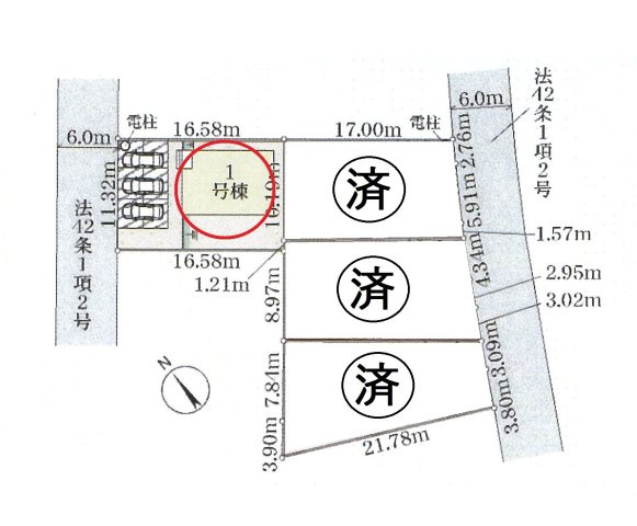 仲介手数料無料　北本市下石戸下　新築戸建　全４棟の区画図|１号棟です