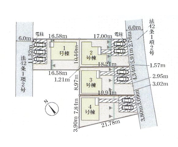 仲介手数料無料　北本市下石戸下　新築戸建　全４棟の区画図|１号棟です
