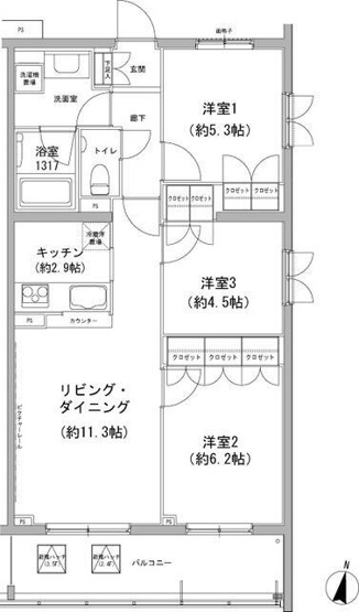 【間取り】 | ヒューリックコート雪が谷 | Kタイプ