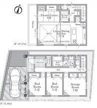茅ヶ崎市東海岸南4丁目　新築戸建　全2棟の間取り|全部屋南向き　２SLDKです。