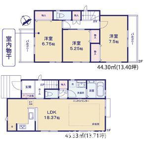 藤沢市鵠沼海岸7丁目　新築戸建　全３棟の間取り|全部屋南向き　３LDKです。