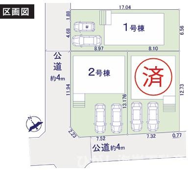 藤沢市鵠沼海岸7丁目　新築戸建　全３棟の区画図|対象地は１号棟です。