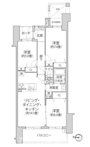 クリオ平塚龍城ケ丘壱番館の間取り|新規リフォーム完了！　３LDKです。