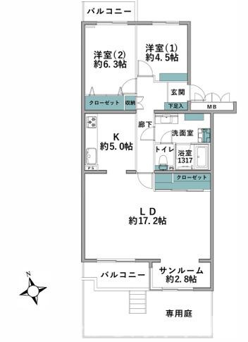 ライトタウン茅ケ崎4の間取り|専用庭付　２LDKです。
