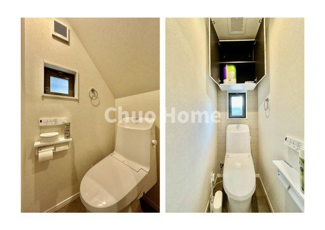 葛飾区東四つ木1丁目中古住宅のトイレ|【トイレ】 収納スペースをしっかりと確保した温水洗浄便座機能付きトイレ。温水洗浄便座は清潔にお使いいただくための大切なアイテムです。