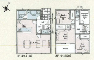 【間取り】 | 南足柄市岩原  2号棟 第22 | 防犯カメラ（利用時Wifi接続必要）　引き違い窓シャッター付　インナーバルコニー　浴室乾燥機+窓　全居室収納