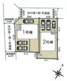 【区画図】 | 南足柄市岩原  2号棟 第22 | 2号棟　北西側約4.4ｍ公道　駐車並列3台（車種によります）　敷地面積43.3坪