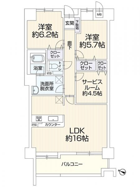 ダイアパレスエクシード茅ヶ崎の間取り|西向き　２SLDK