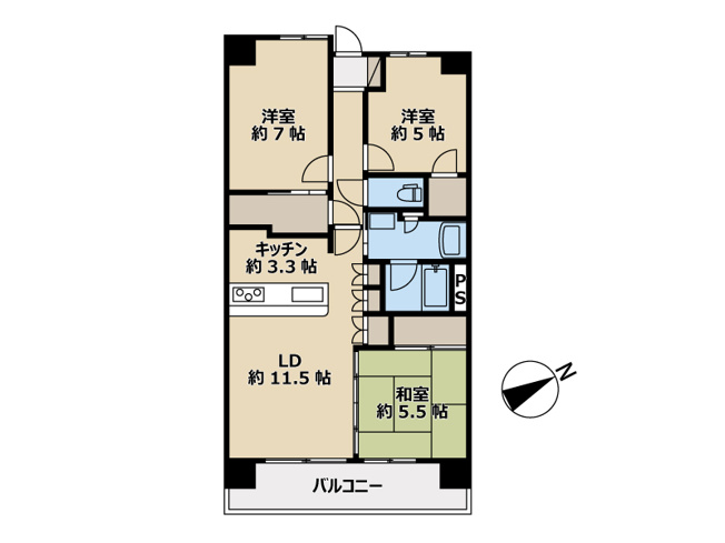 【間取り】 | シーズンスイート志木の杜　(丸井志木店) | 令和7年10月末リフォーム完了！
明るい南東向きの3LDKで、リビングには心地よい陽射しがたっぷり差し込みます。