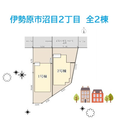 【区画図】 | 伊勢原駅行バス停まで徒歩2分！ローソンまで徒歩１分の好立地◎
南庭あり、家庭菜園やガーデニングも楽しめます♪