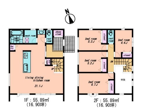 八王子市　兵衛　建築条件無し売地の参考プラン|～参考プラン2　トレンドの、バルコニーレスプランです～