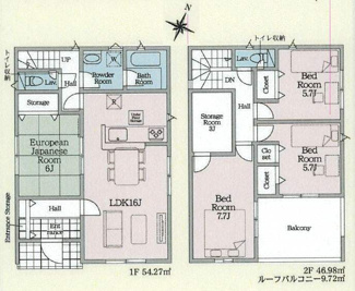 【間取り】 | 南足柄市塚原  2号棟 第35 | 防犯カメラ（Wifi接続必要）　インナーバルコニー　浴室乾燥機+窓　全居室収納