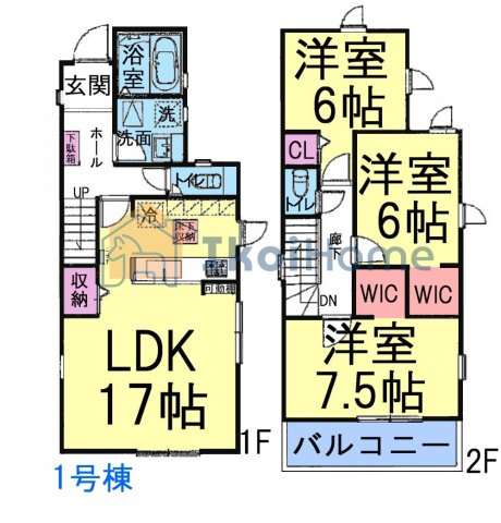 明石市松が丘3丁目24-1期　1号棟　新築戸建の間取り|【ホームページに現地動画掲載中】●年中無休：当日予約可●全室6帖以上でゆったり！WIC2ヵ所完備！