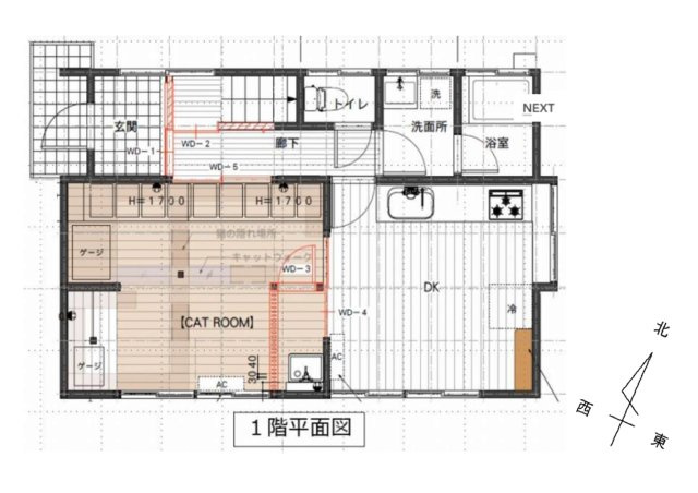 ぬこハウス相模原の間取り|１階にはリビングルームと猫部屋、２階は３戸の個室があり、インターネットを無料で使用できます。
