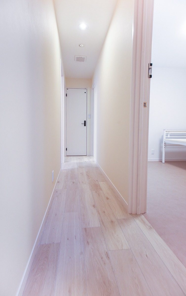 ぬこハウス小岩のその他共用部分|白を貴重にした廊下。清潔感ある共有部分にしたく、白を貴重にした廊下としました。
