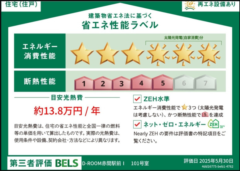 D-ROOM赤間駅前Ⅰの省エネ性能ラベル