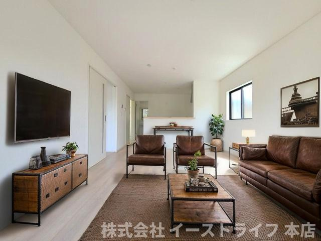 【新築戸建】　いわき市錦町第31の居間・リビング|1号棟のリビングダイニングに家具を配置したイメージ画像です
※本画像はCGで作成しており、実際に現地に 家具は置かれておりません。また、価格に 家具は含まれておりません。