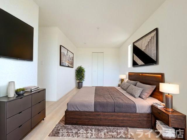 【新築戸建】　いわき市錦町第31の寝室|1号棟の寝室に家具を配置したイメージ画像です
※本画像はCGで作成しており、実際に現地に 家具は置かれておりません。また、価格に 家具は含まれておりません。