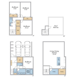 【参考プラン】 | LDK33帖+主寝室10帖以上+SIC+2WIC+車庫2台付4LDKプラン（建物面積208.53平米、建物価格5400万円）