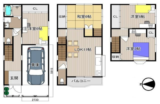 【間取り】 | 八尾市宮町1丁目 | 水廻り設備一新！全面リフォーム済み☆食洗機・浴室乾燥機・TVモニターホン完備☆トイレ2ヶ所☆全居室6帖以上、収納充実です♪