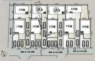 【区画図】 | 南足柄市中沼  2号棟 第12 | 2号棟　南西側約5.1m公道・北西側法外道路　旗竿地（間口約3ｍ）　駐車3台（車種によります）　敷地面積51.5坪（路地状部分含む）