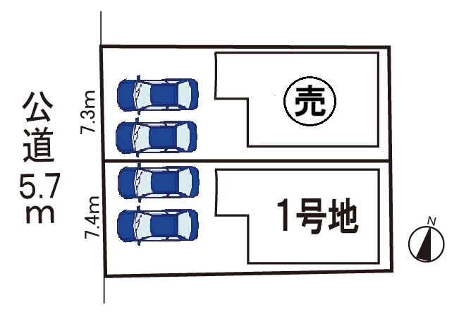 小牧市小牧1丁目　新築戸建　1号棟の区画図|駐車場並列２台可