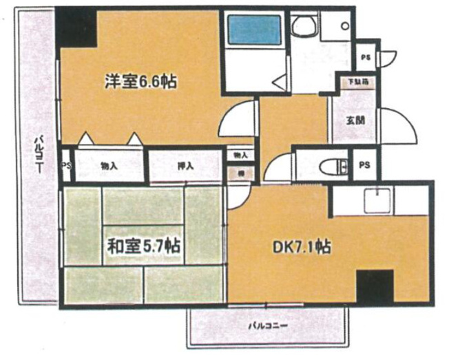 【間取り】 | クリーンピア南大路時計台　6階 | 2DKです。