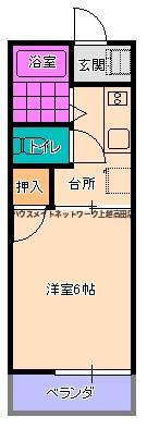 南葉ハイツの間取り|間取図（南葉ハイツ 2-B）1K