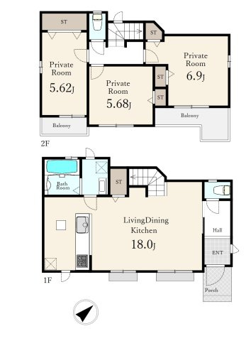 和光市白子3丁目 全3棟 A号棟の区画図| 南東側約4.8ｍ公道に面する全3棟