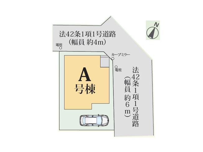 【区画図】 | ふじみ野市富士見台　新築一戸建住宅　全1棟　(ふじみ野店) | 北側約4ｍ×東側約6ｍ公道に面し開放感溢れる立地