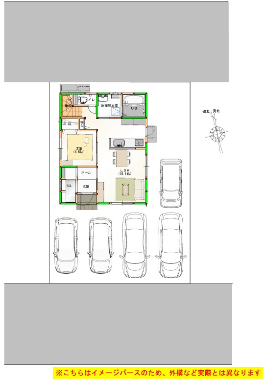 香南市野市町西野　新築戸建　⑧　駐車場５台　（全2棟）の区画図|⑧　南向き