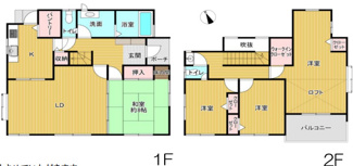 【間取り】 | 佐倉市染井野　中古戸建　京成臼井駅 | 間取り：4LDK
土地面積：189.19㎡（57.22坪）
建物面積：127.93㎡（38.69坪）