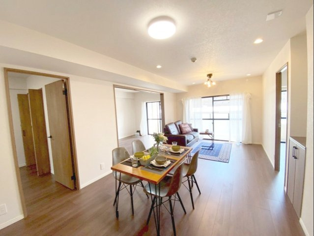 サングレート箱崎公園東の居間・リビング|居室とのつながりが良く、家族が自然と集まる空間に！