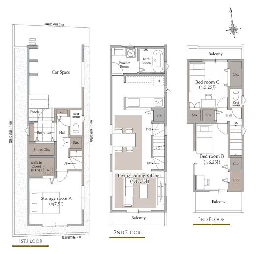 【間取り】 | 中野区丸山１丁目　新築戸建て　２号棟 | 2SLDK・土地面積69.00ｍ2・建物面積109.75ｍ2