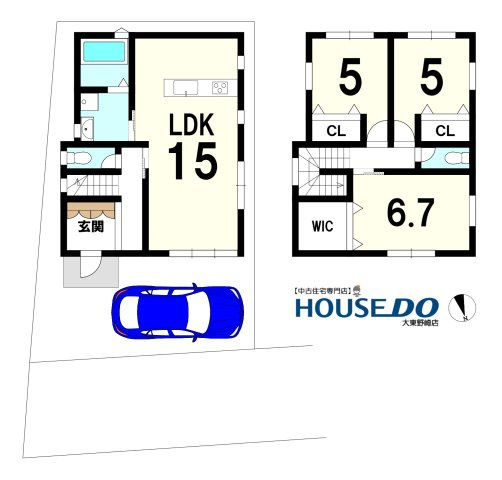 売土地　大東市北条2丁目（建築条件なし現況更地）の土地図＋建物プラン例|プラン図