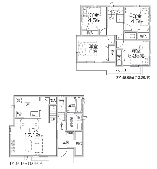 仲介手数料無料　ハートフルタウン所沢東狭山ヶ丘11期・新築全２棟の間取り