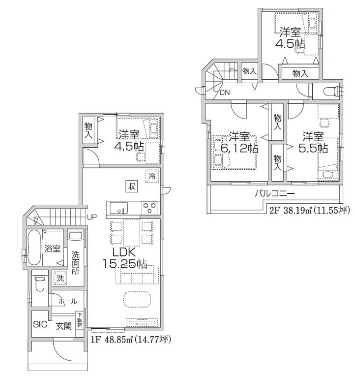 仲介手数料無料　ハートフルタウン所沢東狭山ヶ丘11期・新築全２棟の間取り