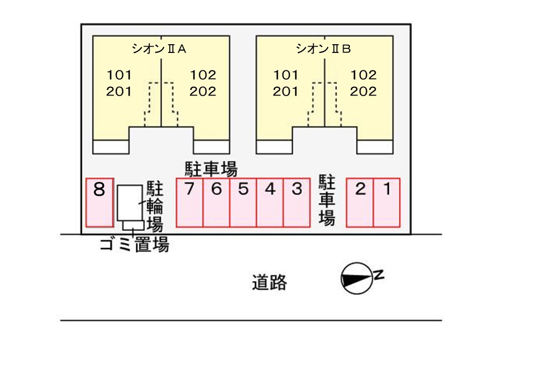 シオンⅡＢの駐車場|車をお持ちの方に嬉しい駐車場付きの物件です
