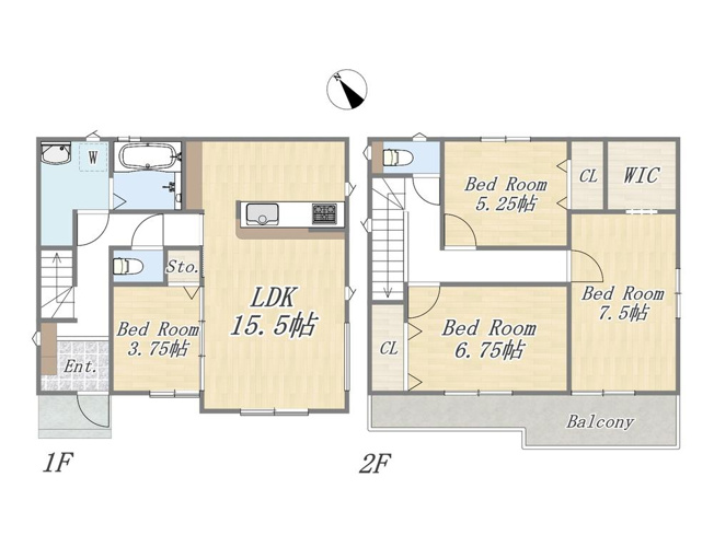 【間取り】 | 【GRAFARE　ZEH水準仕様】小平市上水新町３期 | 〇 本物件【１号棟】の間取・平面図です〇　敷地面積:124.54㎡　建物面積:97.70㎡　
5277万円