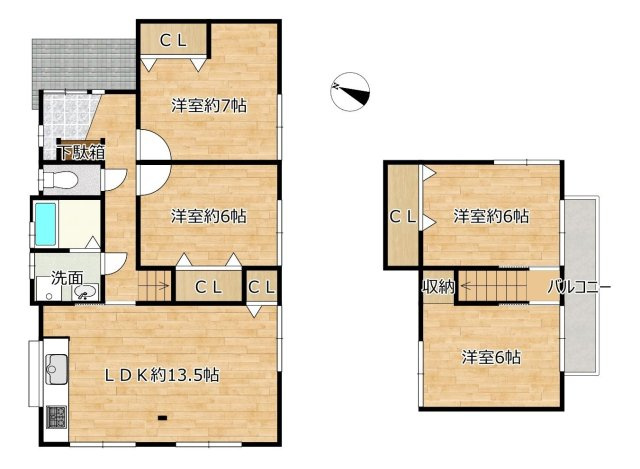 【間取り】 | 筑紫野市大字下見　戸建て | リビングも各部屋も広々とした4LDKで、大家族でもゆったり暮らせます