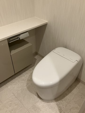 広尾アパートメントのトイレ|デザイン性の高いタンクレスタイプ