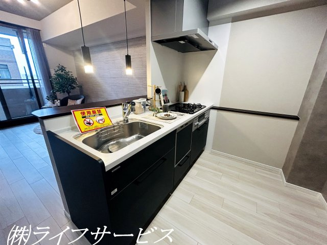 【キッチン】 | キングスクエア北大阪パークフェリスⅡ番館 | システムキッチン／食器洗浄乾燥機付のカウンターキッチンはレール設置済！ライトの吊り下げができます！